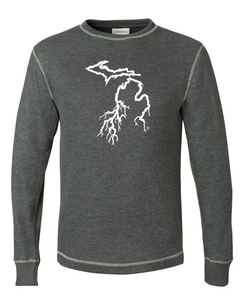 long sleeve Michigan thermal, michigan thermal, thermals with michigan logo, michigan clothing, my michigan roots