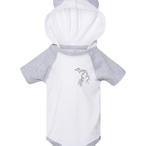 onesie with hood and ears, my michigan roots onesie, michigan onesies, michigan onesie for babies, mi onesies for babies