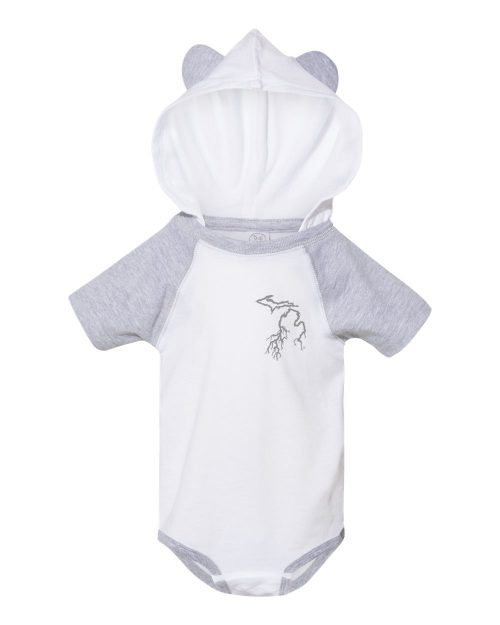 onesie with hood and ears, my michigan roots onesie, michigan onesies, michigan onesie for babies, mi onesies for babies